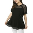 thumbnail image 6 of Agnes Orinda Women's Plus Size Round Neck Peplum Short Sleeve Mesh Sheer Summer Tops 1X Black, 6 of 8