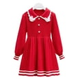 thumbnail image 3 of Godderr 2-8Y Baby Kids Girls Candy Color Knit Dress Toddler Lapel Lace Princess Dress Bowknot Long Sleeve Casual Dress Fall Sweater Dress, 3 of 7