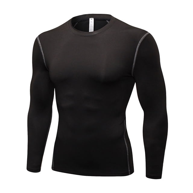 TOPTIE Men's Long Sleeve Compression Shirt, Athletic Workout Base Layer-Black-3XL