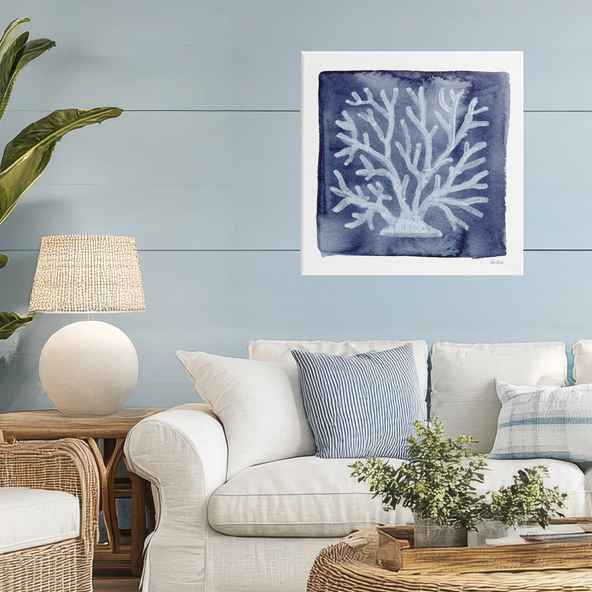Stupell Industries White Coral on Indigo Canvas Wall Art, design by Patti Bishop