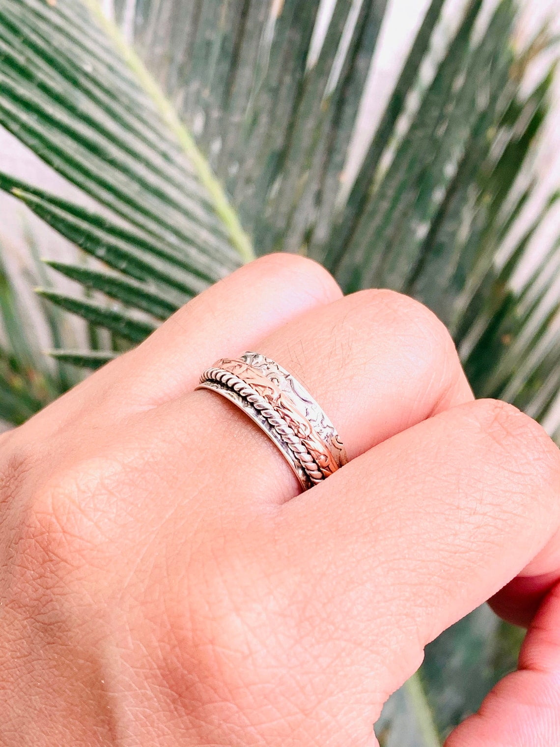 SS DESIGNS Fidget Spinner Ring Handcrafted Sterling Silver Anxiety Relief Meditation Spinner | Stackable Thumb Ring, Unique Gift For Her