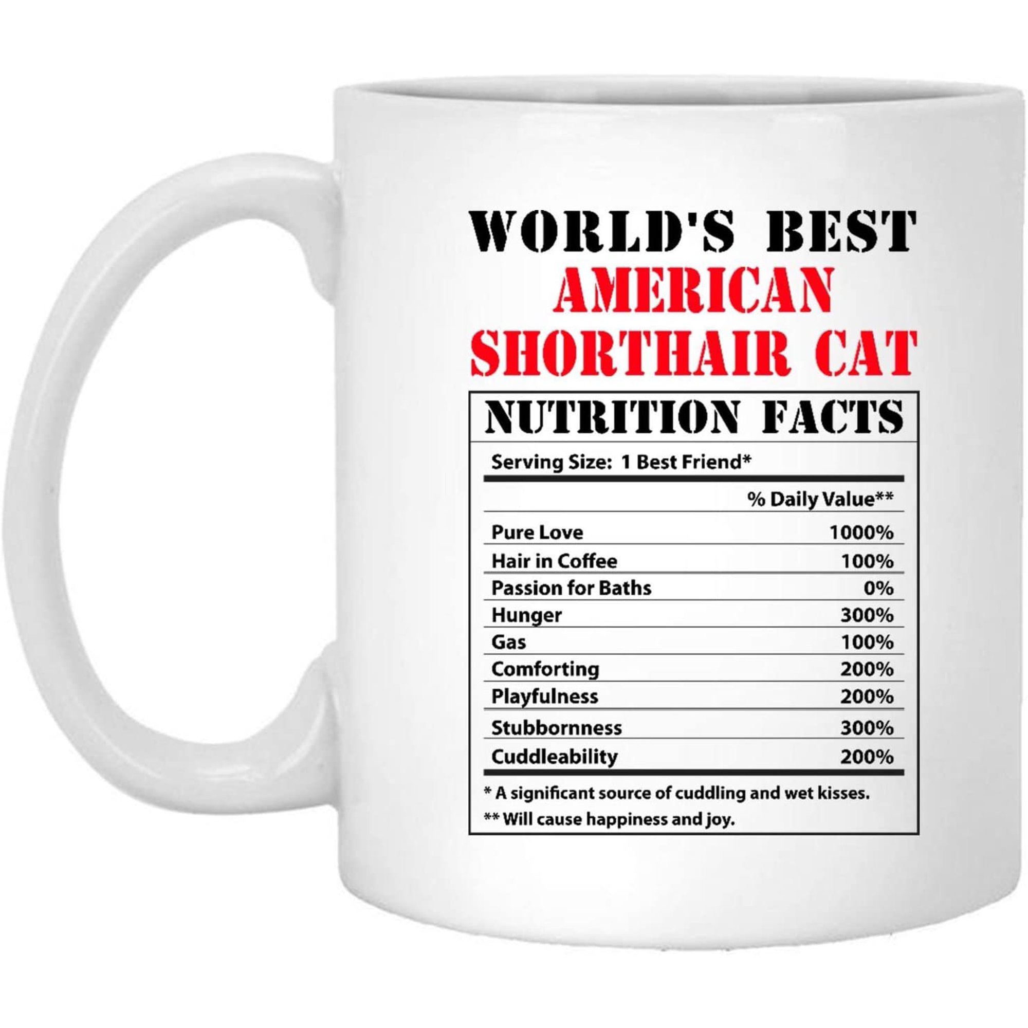 Funny World's Best American Shorthair Cat Nutritional Facts Coffee Mug Kitten Lovers Birthday Gifts 2022 Christmas Nutrition Cup Ceramic White 11oz