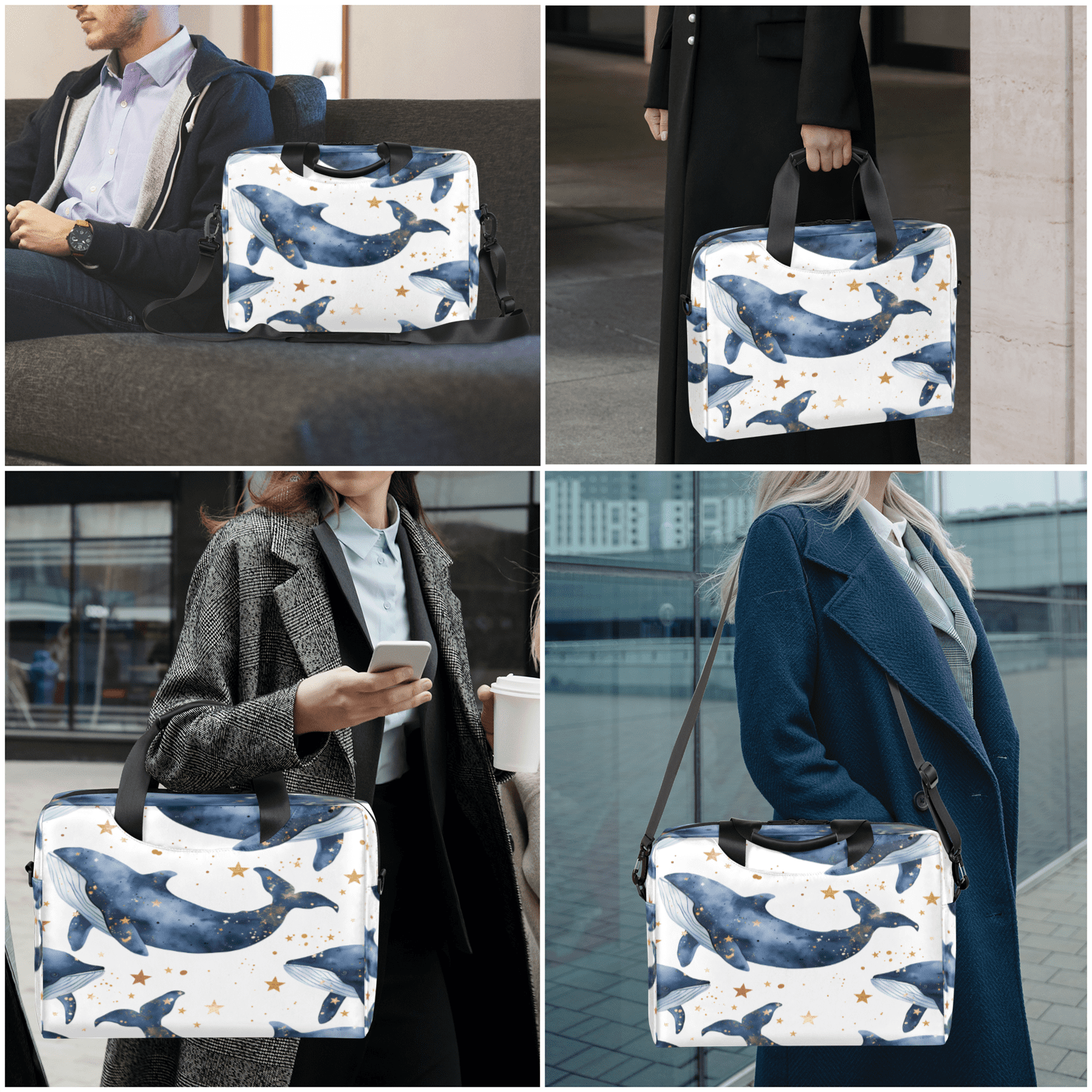 Herdesigns Whale Laptop Bag for Women Men, Computer Case Briefcase Messenger Bags, 15-15.6 inch Laptop Sleeve Shoulder Bag