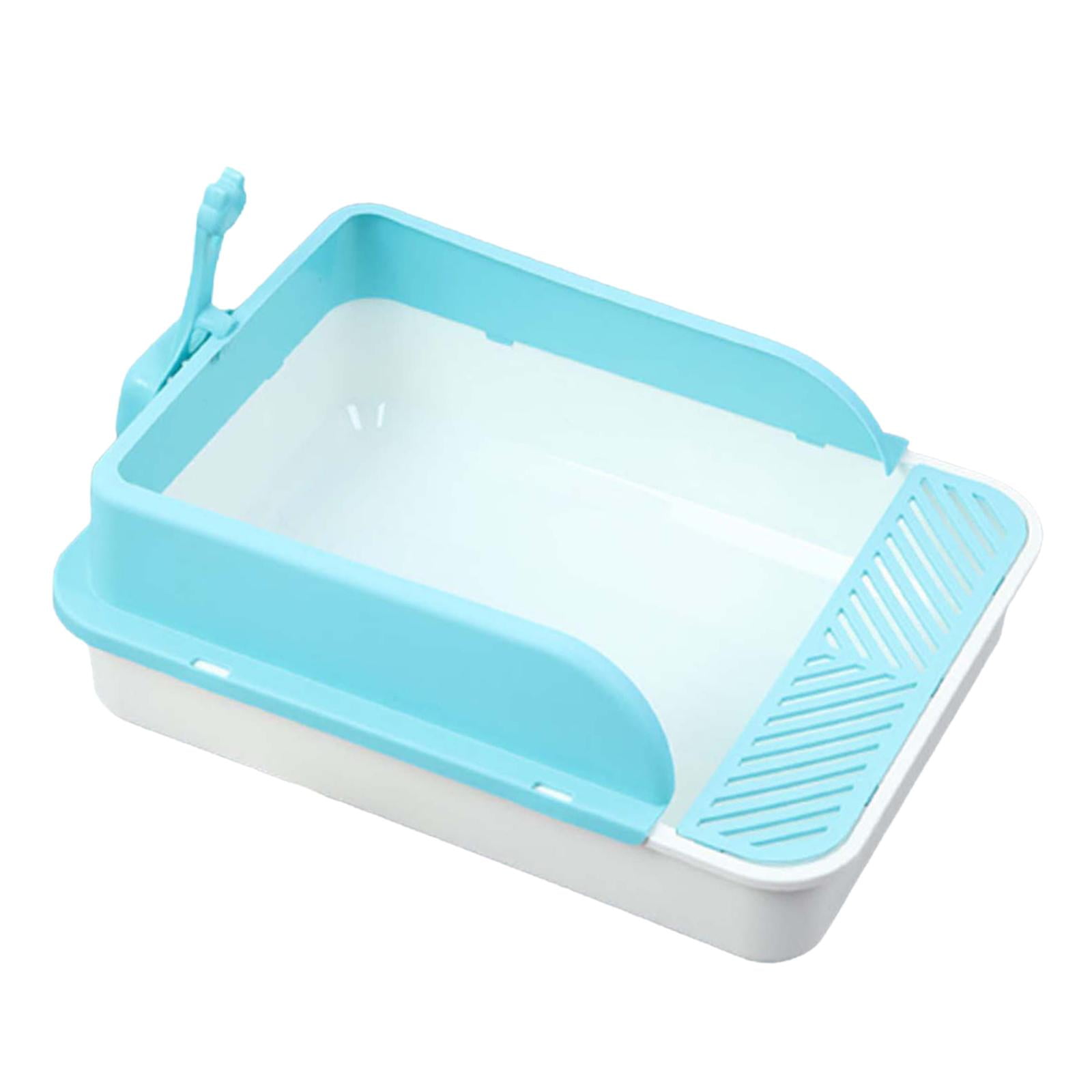 Cat Litter Tray Kitty Litter Pan Cat Sand Box Semi Enclosed Open Top Pet Kitten Toilet for Small Animals Easy to Clean, No Odor White and Blue XL
