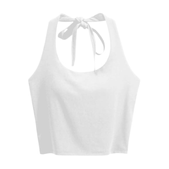 Wang6 Women Cropped Ribbed Tank Tops with Built in Bra Summer Halter Sleeveless Cami Tops Trendy Loose T Shirts Undershirts White XL