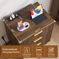thumbnail image 3 of Aufeile Nightstand Set of 2 for Bedroom, Modern Fluted Nightstands with Charging Station, 3 Drawer Wood Bedside Table & End Tables for Bedroom, Living Room, Walnut, 3 of 7
