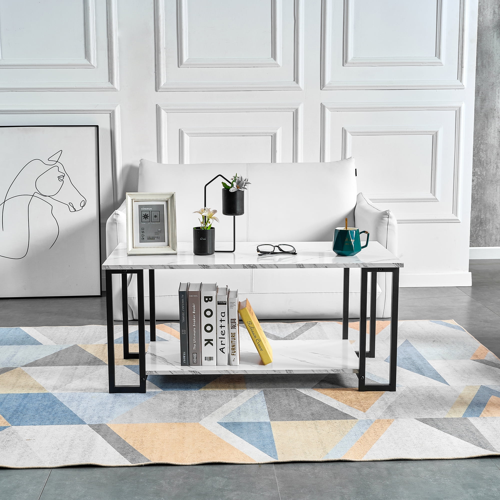 Lowestbest Coffee Table, 2 Layers, for Dining Room, Coffee Shop, Restaurant(White Top, Black Leg) Lowestbest Coffee Table, 2 Layers, for Dining Room, Coffee Shop, Restaurant(White Top, Black Leg)
