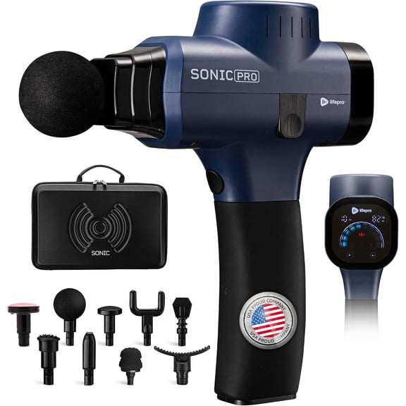 LifePro Sonic Pro Massage Gun – Deep Tissue Handheld Massager Gun for Back, Legs & Arms with 10 Speeds, 9 Heads – Portable Electric Muscle Gun for Athletes