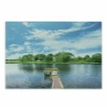 thumbnail image 1 of Landscape Cutting Board, Photo Taken from a Wooden Dock Towards the Sea and Forest Sky Calm Lake Print, Decorative Tempered Glass Cutting and Serving Board, Small Size, Multicolor, by Ambesonne, 1 of 1