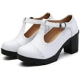 thumbnail image 5 of DADAWEN Women's Mary Jane Pumps Block Heel Platform Oxfords Leather Shoes - Comfortable Fashion T-Strap White Size 10 US, 5 of 6