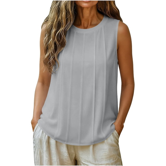 ZVNAH Camisole à devant Plissé pour Femme, Blouse Décontractée Sans Manches à Col Rond et Coupe Ample, P-2TG