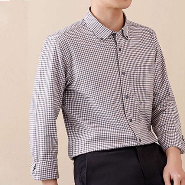Blusa y camisa de manga larga con cuello vuelto para hombre, informal, con estampado y bolsillo, de poliéster