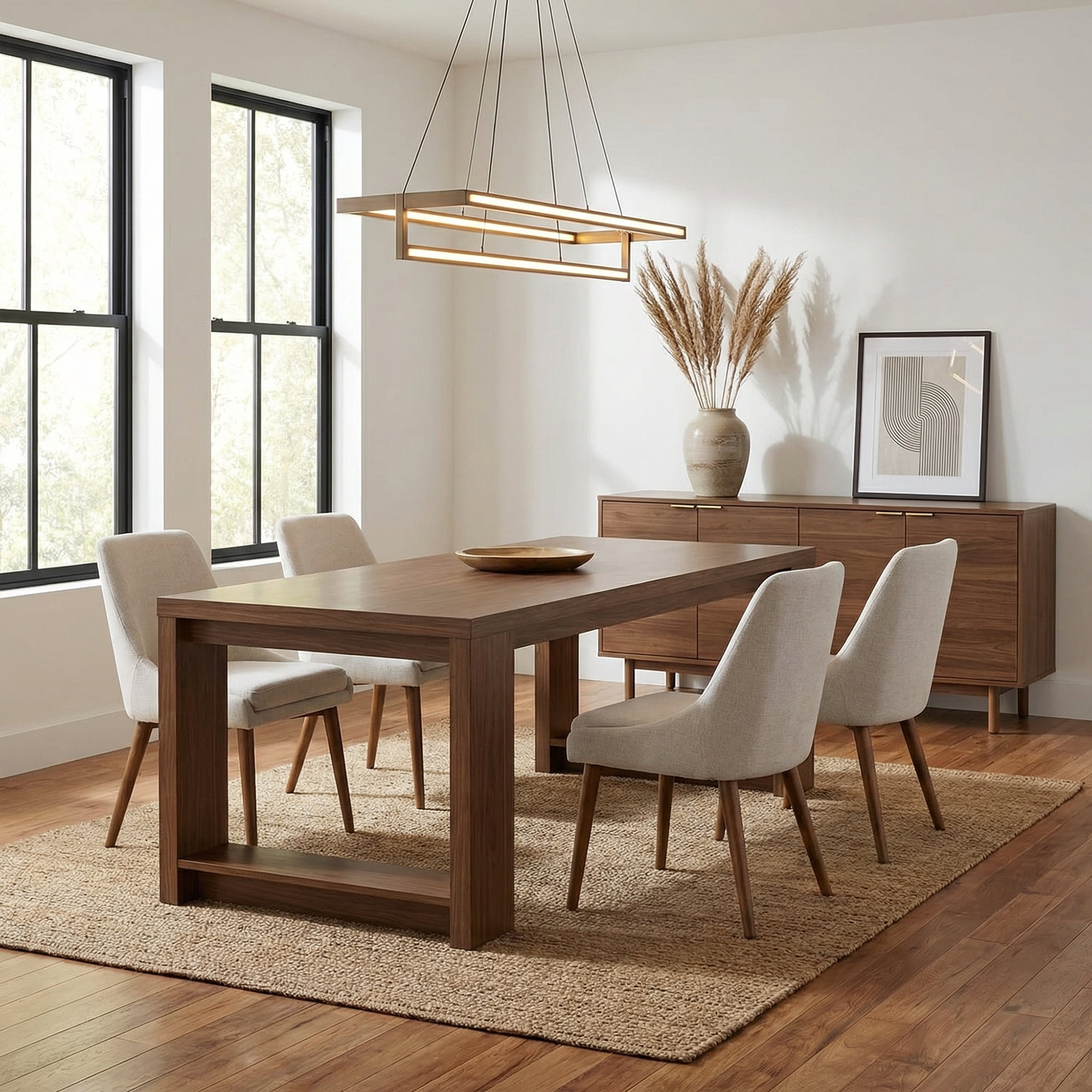 86 Inch Farmhouse Dining Table, Warm Large Kitchen Table For 8-10 People, Solid MDF Dinner Table With Brown Finish, Versatile Table For Home & Office Gatherings