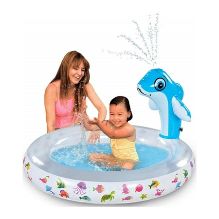 Bundaloo Dolphin Inflatable Spray Pool | Best Outdoor Plug and Play Wading Pool Toy with Water Sprinkler | Fun Summer Water Game for  Garden, Beach, or Backyard Party with the Family | 38x32x25 (Best Ipad Pool Game)