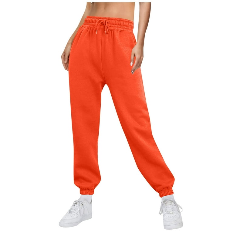 Hanas Pants Women's Fashion Sport Solid Color Drawstring Pocket Casual  Sweatpants Pants Orange/XL
