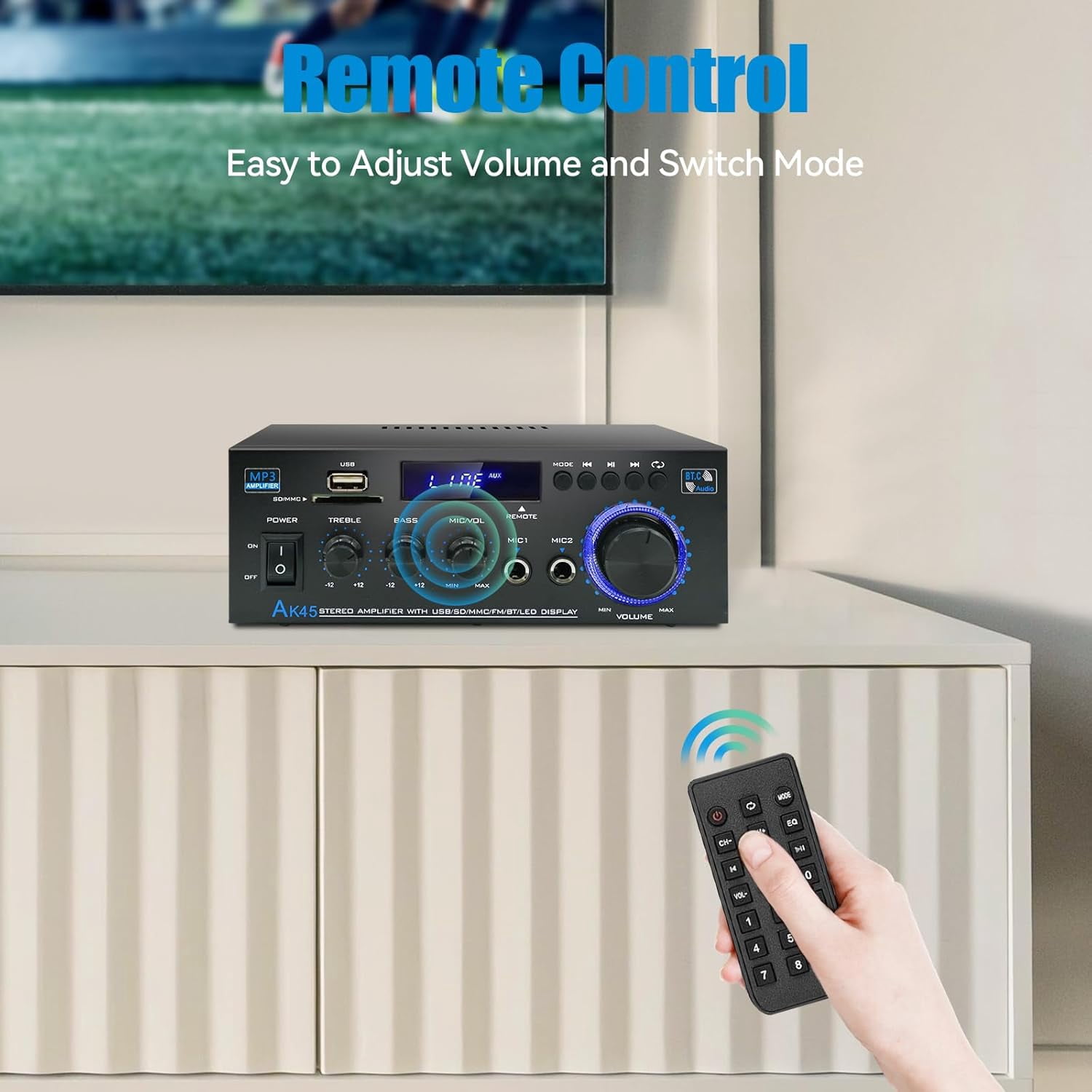 AK45 Pro Amplifier Home Audio Stereo Receivers, Wireless Bluetooth Stereo Power Amplifier,2.0 Channel HiFi Stereo Amplifier System for Home Theater Speakers, Stereo Receiver