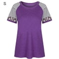 thumbnail image 1 of Camiseta de mujer con estampado de rayas, manga corta, blusa con cuello redondo, morado, S AweSitey AP001776-16, 1 of 7