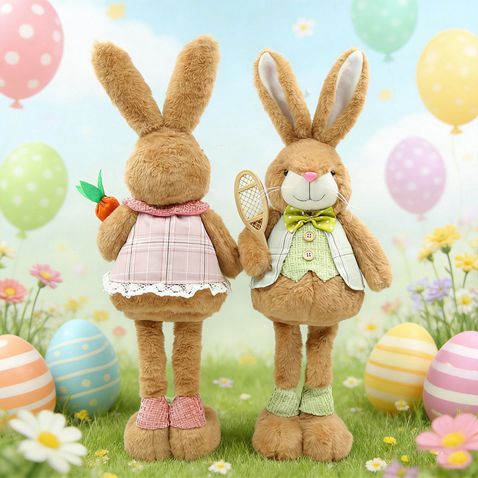 Pull Leg Plush Easter Bunny Toy, Stretchy Rabbit Doll with Long Ears, Pink Fluffy Stuffed Animal for Desktop Decoration, Cute Home Spring Decor, Easter Basket Stuffers