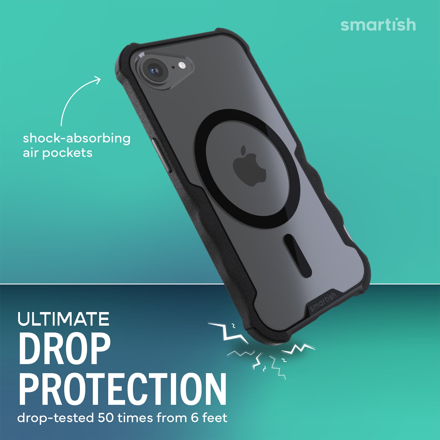 Smartish iPhone 17e/16e MagSafe Case - Gripzilla - Heavy Duty Armor Cover - Clearly Black