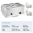 thumbnail image 6 of VEVOR 4-Pan Commercial Food Warmer, 16.4QT Electric Steam Table, 1200W Professional Countertop Stainless Steel Buffet Bain Marie with 86-185°F Temp Control for Catering and Restaurants, Silver, 6 of 9
