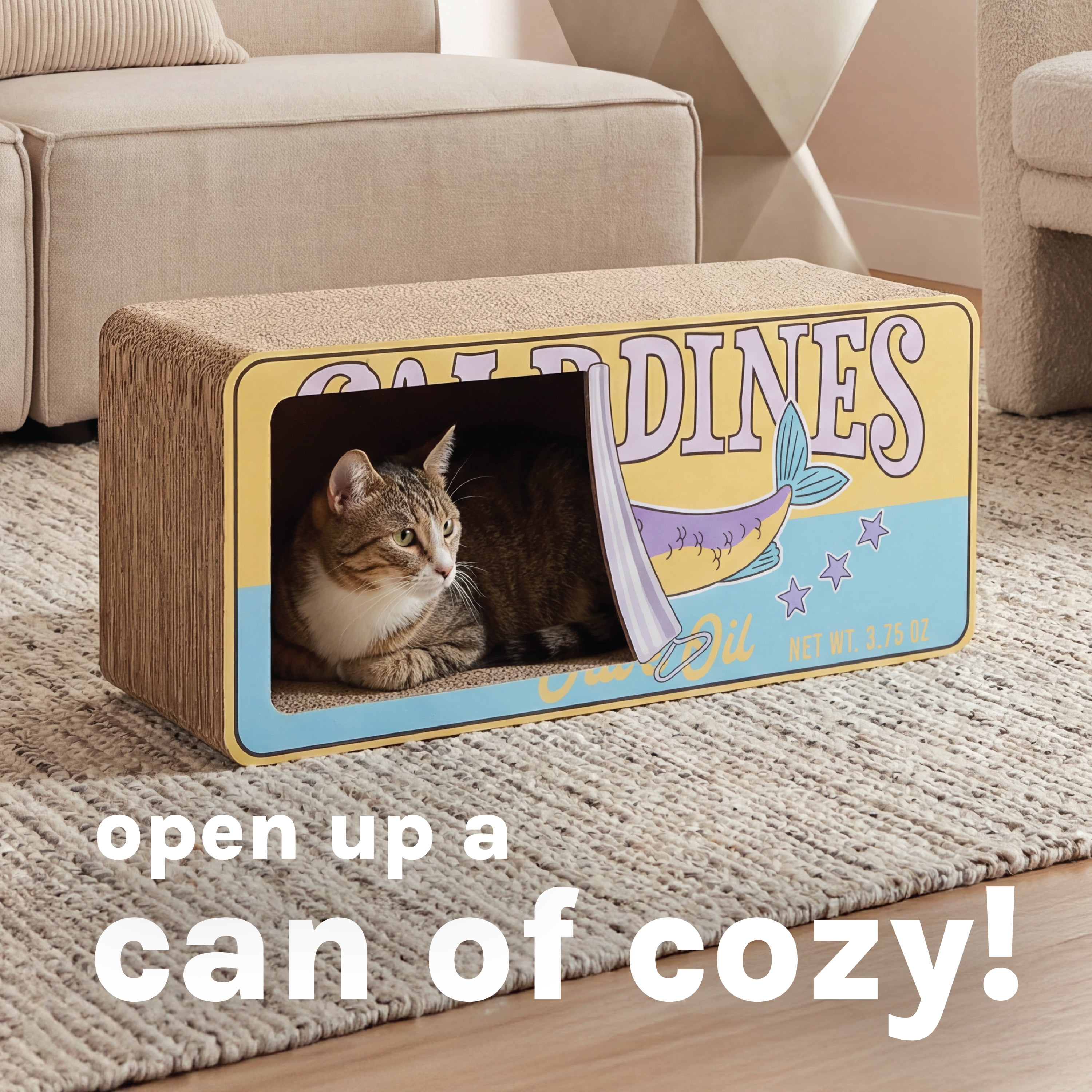 Kitty City Corrugated Cardboard Sardine Can Indoor Cat Scratching House, Multicolored, One Size