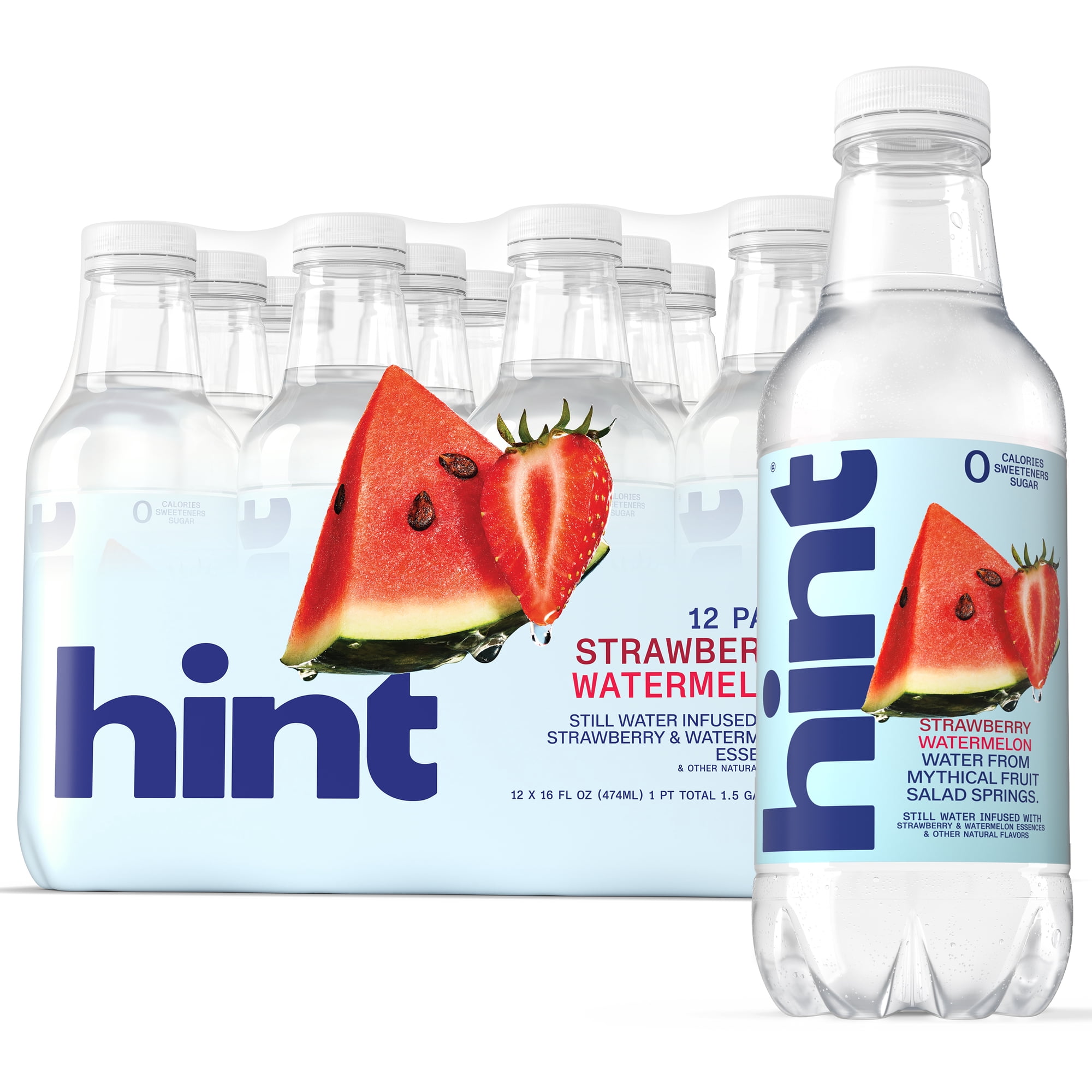 Hint Strawberry Watermelon Flavored Water, 16 fl oz, 12 Pack Plastic Bottles