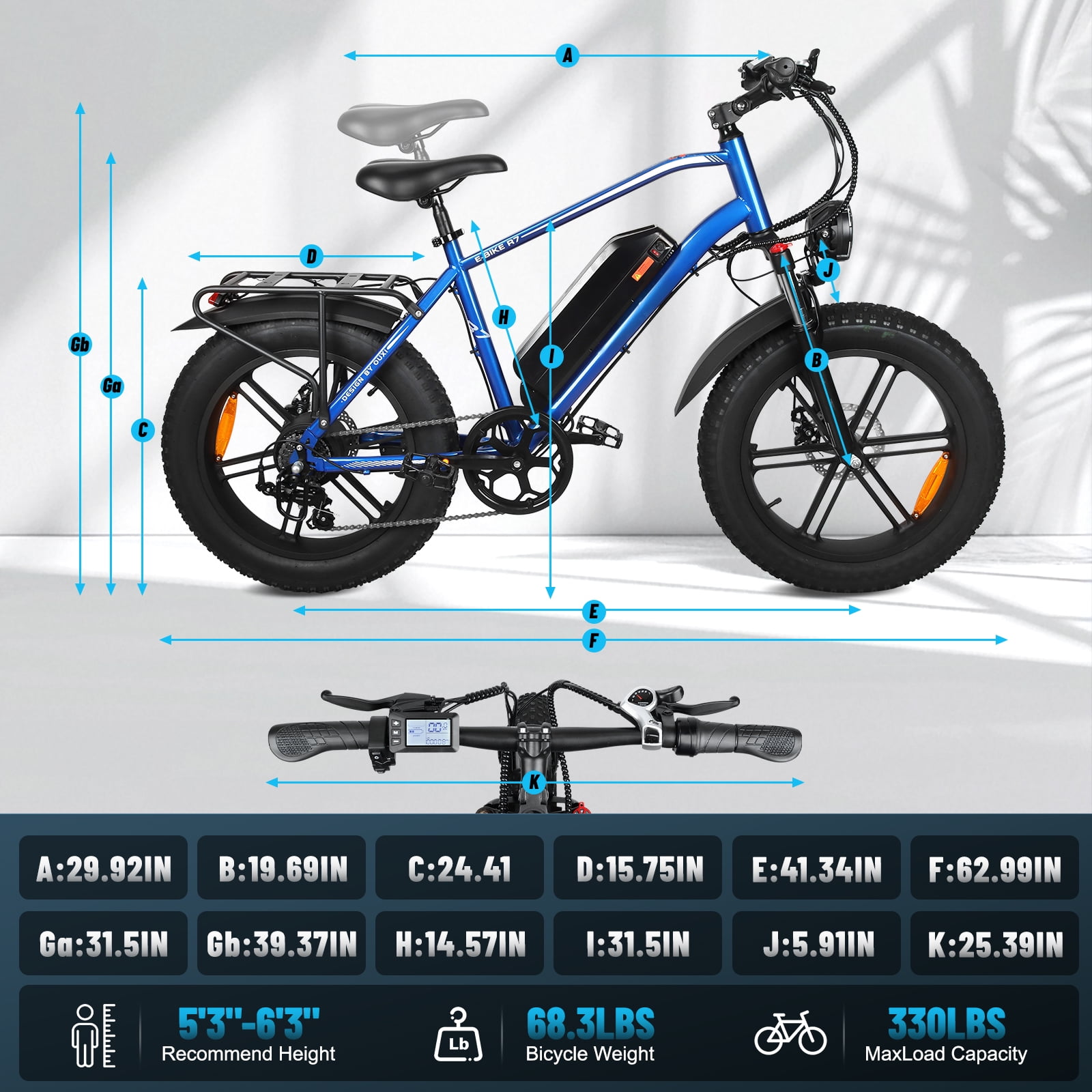 Hipatoo Peak 1000W Electric Bike for Adults, 20X4.0" Fat Tire E bike, 48V/13Ah Battery 25MPH Mountain Bike, 38 Miles Range Electric Bicycle for Cycling, 7-Speed E-bike, Ebike for Adults UL2849