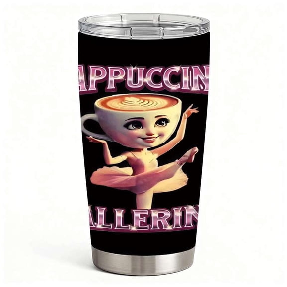 Cute Cappuccino Ballerina Water Cup with Lid, Stainless Steel Insulated Coffee Art Tumbler