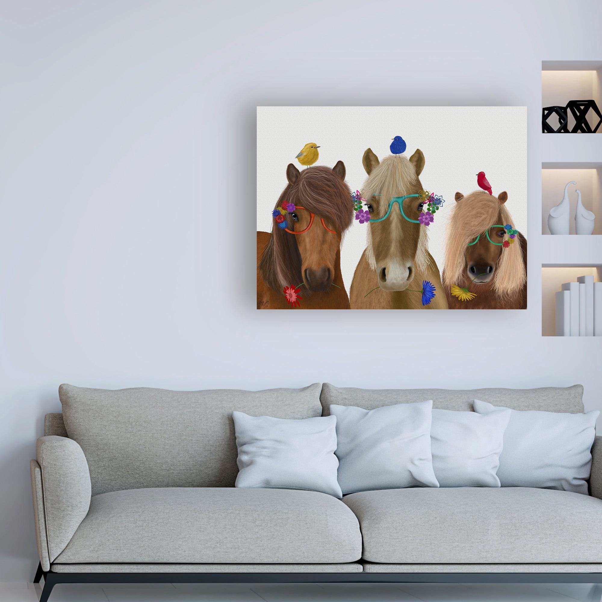 Trademark Fine Art 'Horse Trio with Flower Glasses' Canvas Art by Fab Funky