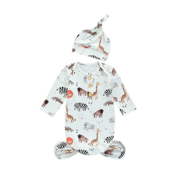 Unisex Baby Sleeper Gowns, Long Sleeve Sleeping Bags With Hat Pajamas Set