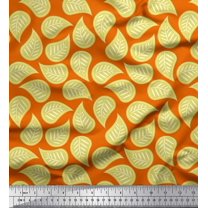 Soimoi Orange Cotton Duck Fabric Artistic Leaves Print Fabric by Yard 56 Inch Wide