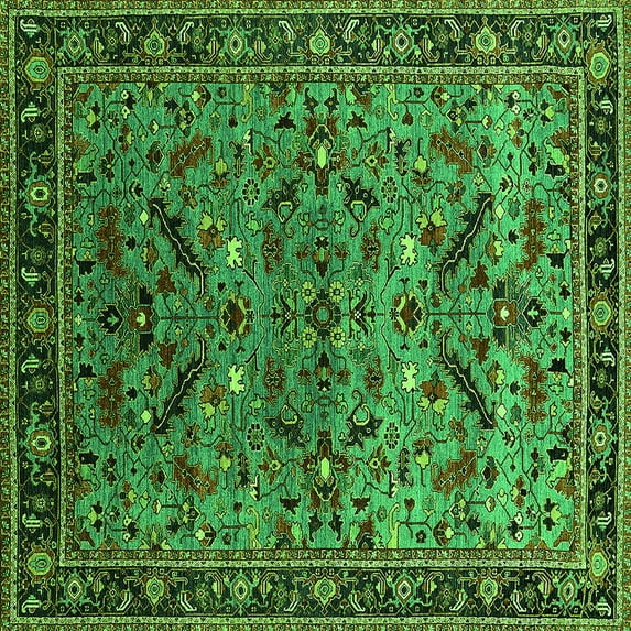 Ahgly Company Indoor Square Oriental Green Industrial Area Rugs, 4' Square