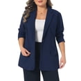thumbnail image 2 of DARING DIVA Women's Plus Lapel Button Work Office Business Suit Jacket 1X Navy Blue, 2 of 6