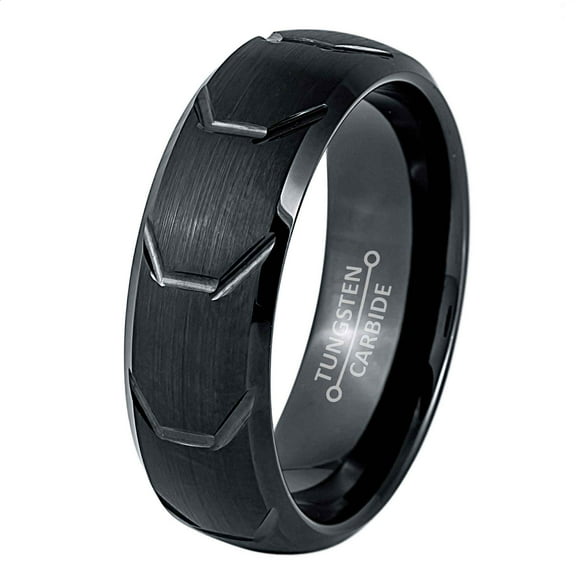 Jewelry Avalanche Black Tire Thread Tungsten Carbide Ring, Mens Engagement Band, Comfort Fit 8MM