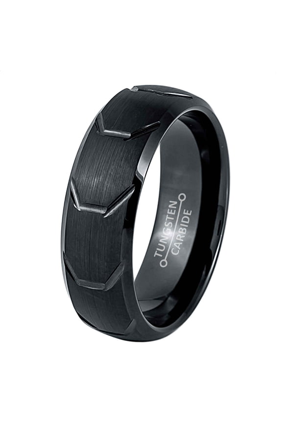 Black Tire Thread Tungsten Carbide Ring, Mens Engagement Band, Comfort Fit 8MM