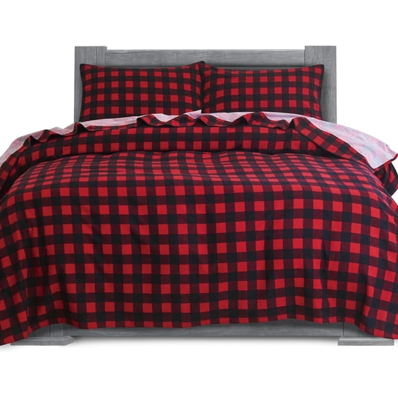 100% Cotton Flannel Sheets Set - Flannel Sheets Full, 4-Piece Flannel Bed Sheets - Lightweight Bedding, Brushed for Extra Softness,Warm, Breathable, 16" Deep Pocket Queen, Buffalo Check Burgundy