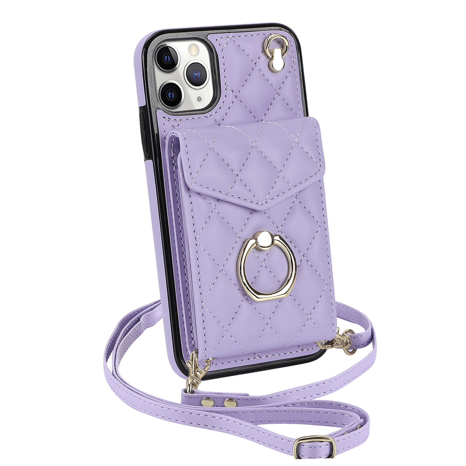 Asuwish Wallet RFID Blocking PU Leather Cell Phone Case with Tempered Glass Screen Protector, Wrist Strap for iPhone 11 Pro, Purple