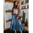 thumbnail image 2 of Women's High Waist Long Denim Skirt Button-Fly Tiered Ruffle Swing A-Line Jean Maxi Skirt with Pockets, 2 of 5