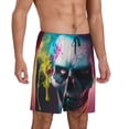 thumbnail image 2 of Uemuo Modern Abstract Colorful Skull A Pattern Men's Short Pajama Pants – Soft & Breathable Lounge Shorts, Elastic Waistband with Pockets, Lightweight Sleepwear for All-Season Comfort-3X-Large, 2 of 6