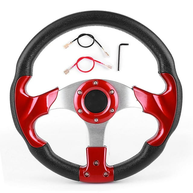 Volant de voiture de course 320 mm/12,5 pouces avec bouton de klaxon, PVC rouge, pièce modifiée universelle