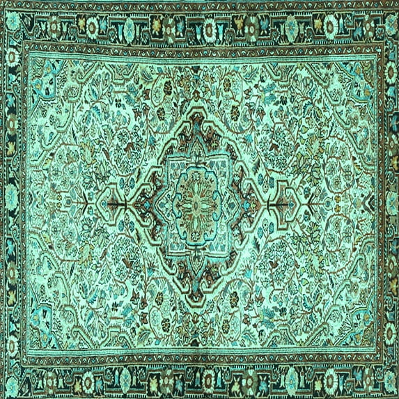 Ahgly Company Indoor Square Persian Turquoise Blue Traditional Area Rugs, 6' Square