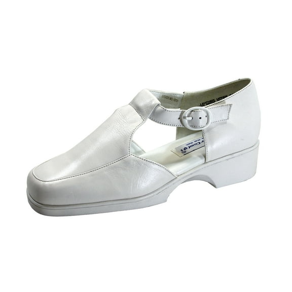 24 HOUR COMFORT Irma Women's Wide Width T-Strap Comfort Leather Shoes WHITE 5