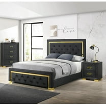 Modern Glam 3pc Bedroom Set King Size Panel Bed Chest Nightstand Furniture Gold Black Finish