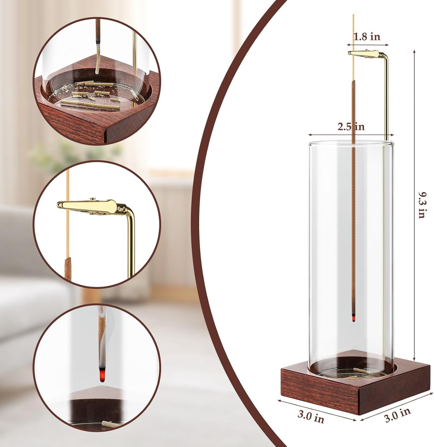 2pcs Incense Holder,Wooden Incense Holder for Sticks with 20 Incense Sticks, Anti-ash Incense Burner with Glass Ash Catcher for Meditation Yoga Spa Gift, Decor