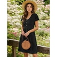 thumbnail image 3 of SANOPY Women Summer Casual Short Sleeve V Neck Dresses Button Down Sundress Beach Vacation with Pockets Travel Outfits Black M, 3 of 4