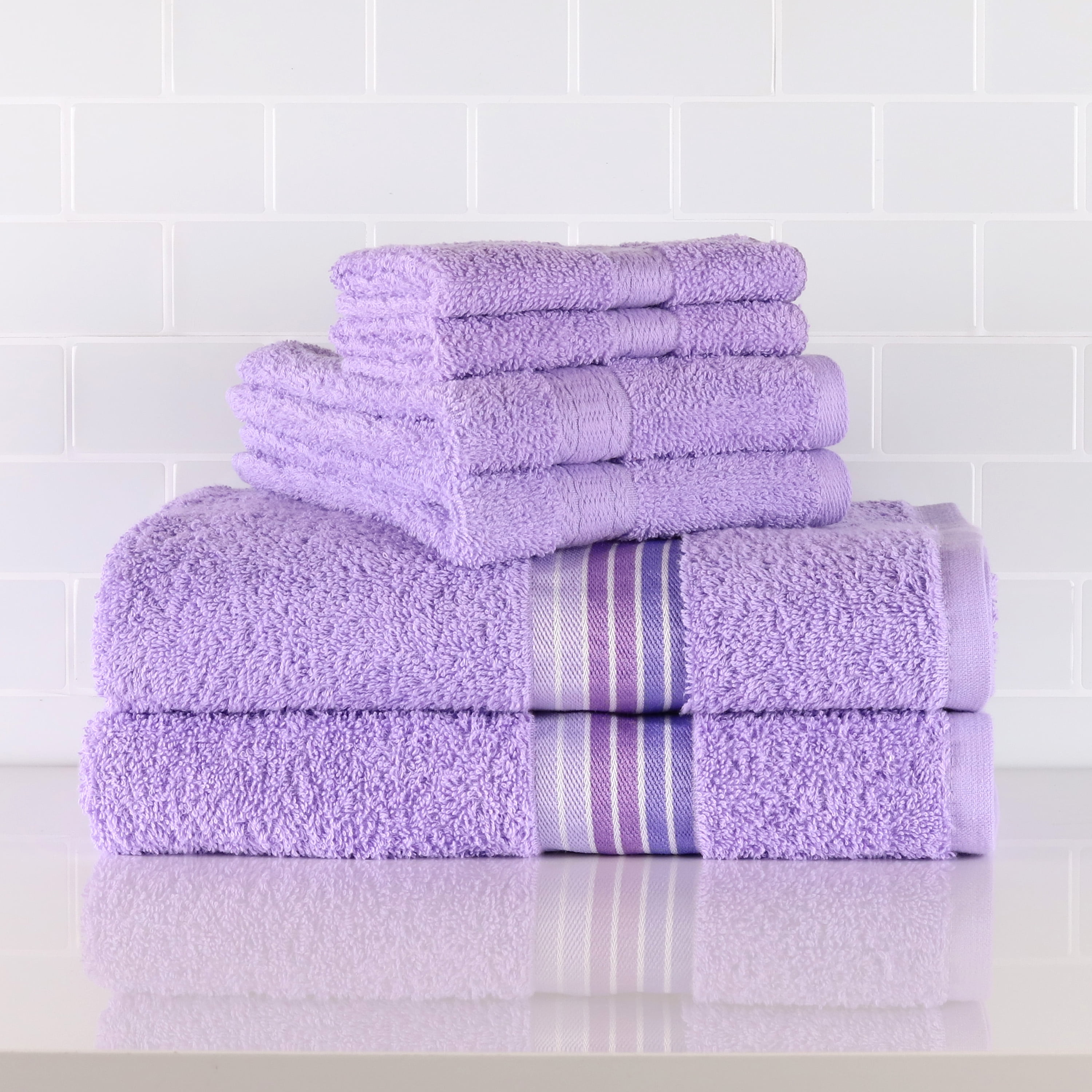 Mainstays 6Piece Bath Towel Set, Ombre Stripe, Lavender