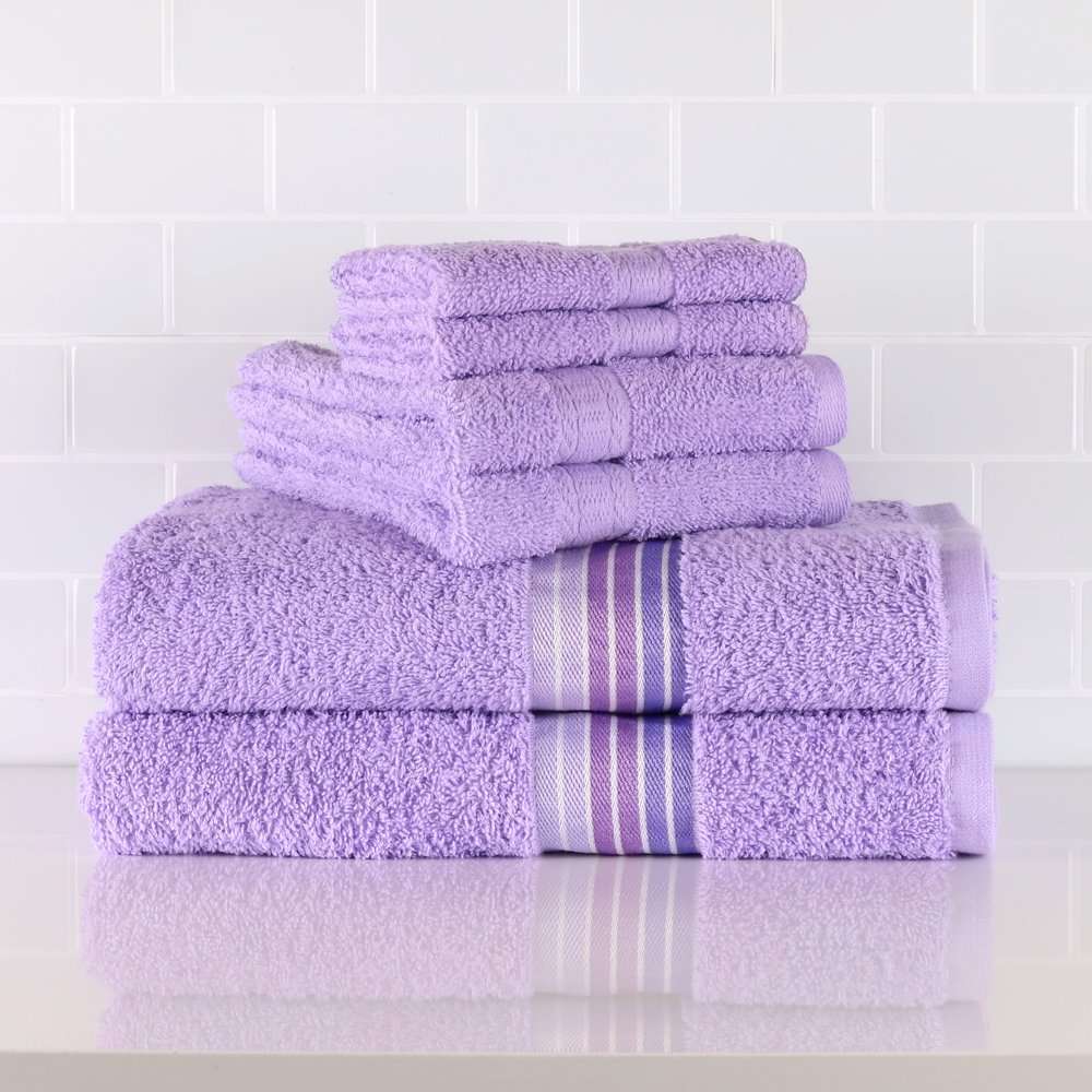 Mainstays Basic Ombre Stripe 6Piece Bath Set, Lavender