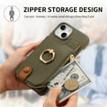 thumbnail image 2 of Allytech Wallet Case for iPhone 15, [Support Car Mount], Business PU Leather Ring Kickstand Cover with Card Slots & Zipper Pocket, RFID Blocking Shockproof Protective Case, Armygreen, 2 of 10