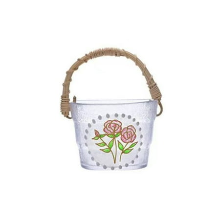 

RUNOLIG Glass Fruit Basket Flower Pattern Creative Fruit Plate With Rattan Handle Snacks Food Storage Containers