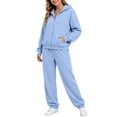 thumbnail image 3 of Sweat Sets for Women Long Sleeve Sweatshirt High Waist Jogging Pants 2 Piece Outfits Sweatsuits Fall Y2K Clothing Oversized Hoodie,Airport Travel Matching Outfit,Athletic Comfy Clothing Sky Blue, 3 of 7